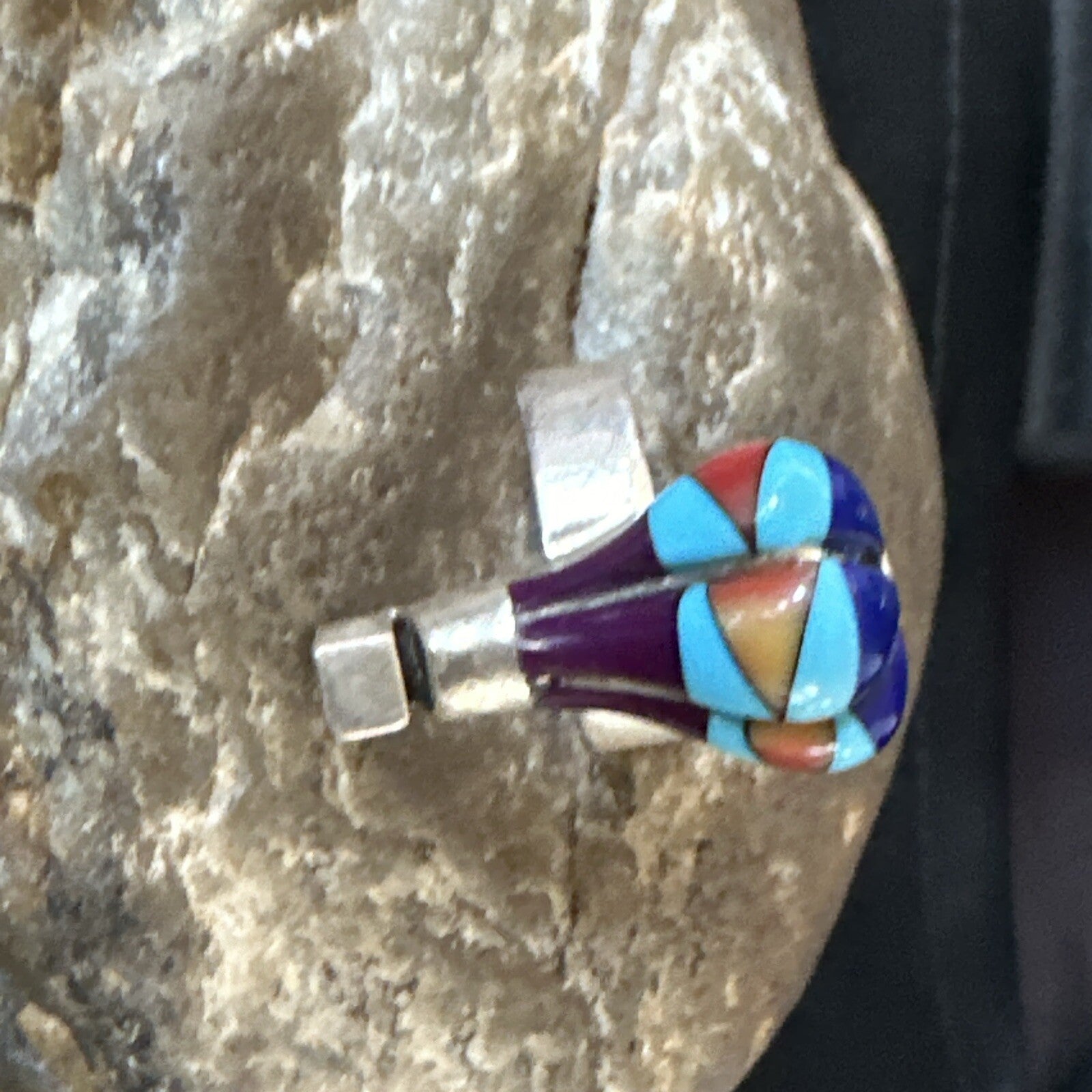 Navajo Balloon Blue Lapis Multicolor Turquoise Inlay Band Ring Sz 7 18190