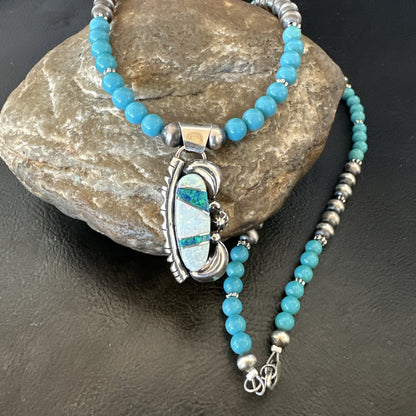 Blue Opal Pendant Turquoise Navajo Sterling Silver Necklace 23" 18735