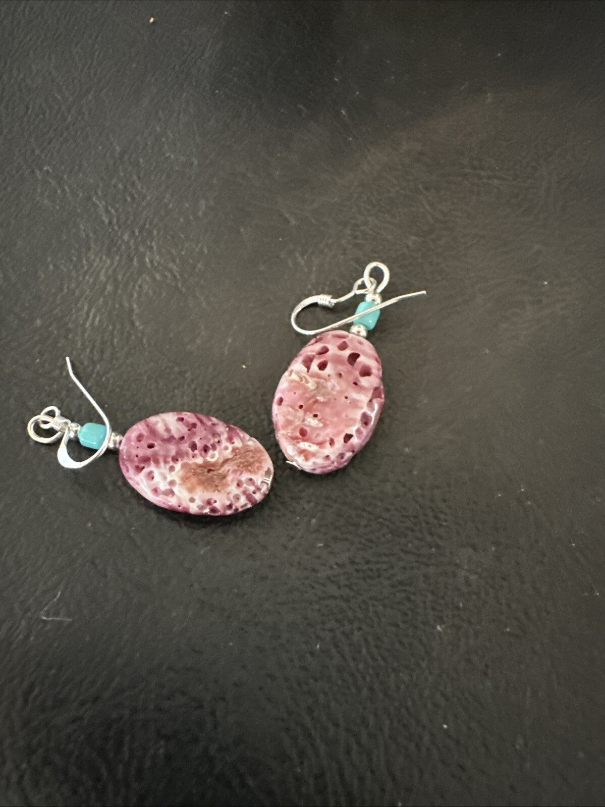 Navajo Sterling Purple Spiny Oyster Turquoise Bead Earrings 18691