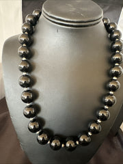 Black Onyx 16mm Large Bead Navajo Necklace 20" | Sterling Silver | Authentic Native American Handmade | 18787