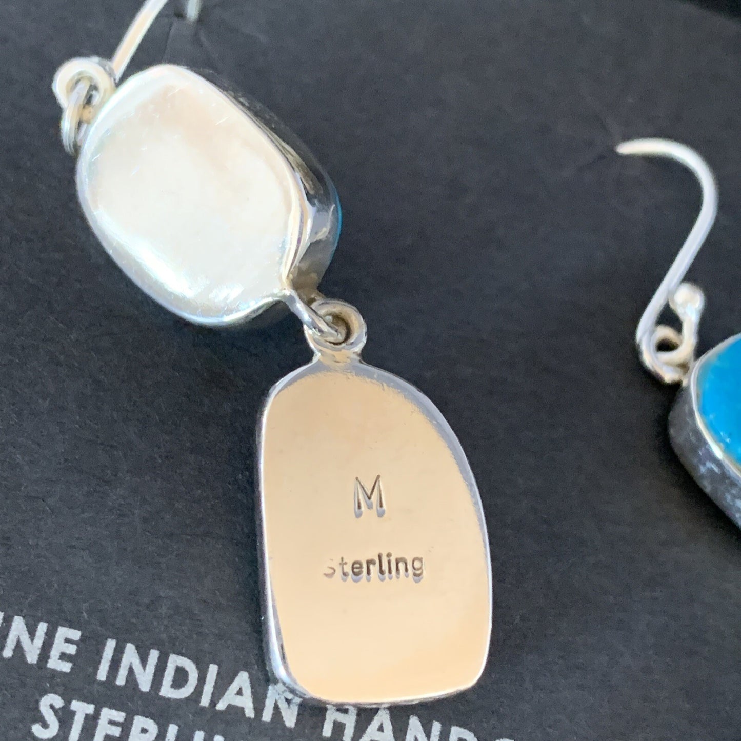 Kingman Turquoise Handmade Navajo Sterling Silver Dangle Earrings 1.5" 14010