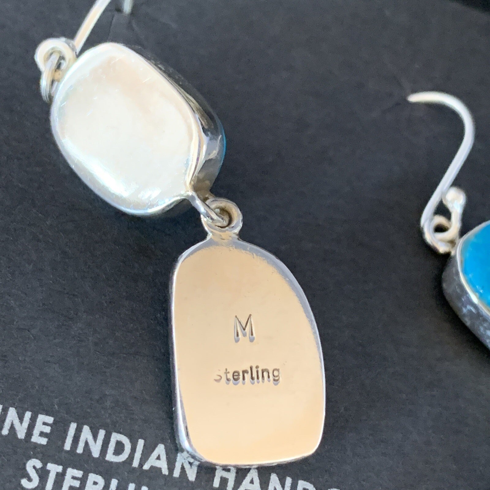 Kingman Turquoise Handmade Navajo Sterling Silver Dangle Earrings 1.5" 14010