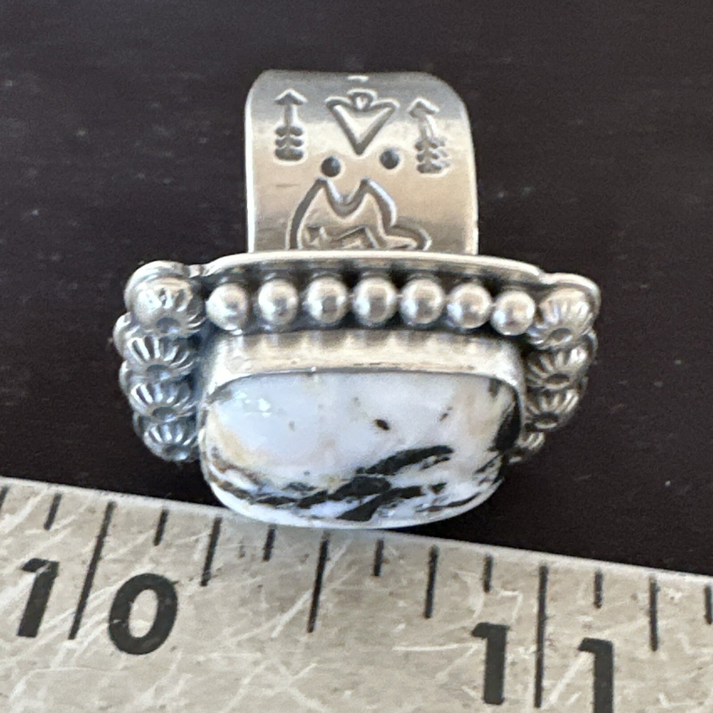 White Buffalo Turquoise Navajo Sterling Silver Ring Size 8 18777