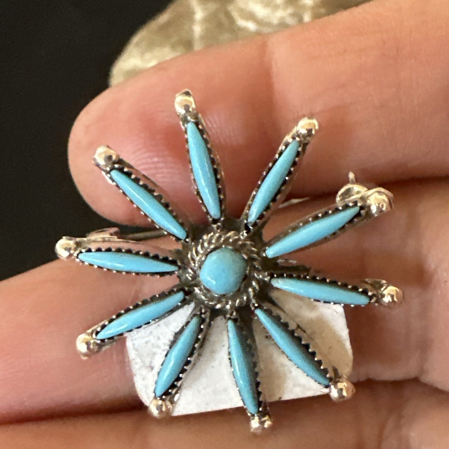 Native Blue Turquoise Needle Point Zuni Sterling Silver Pin Pendant 17846