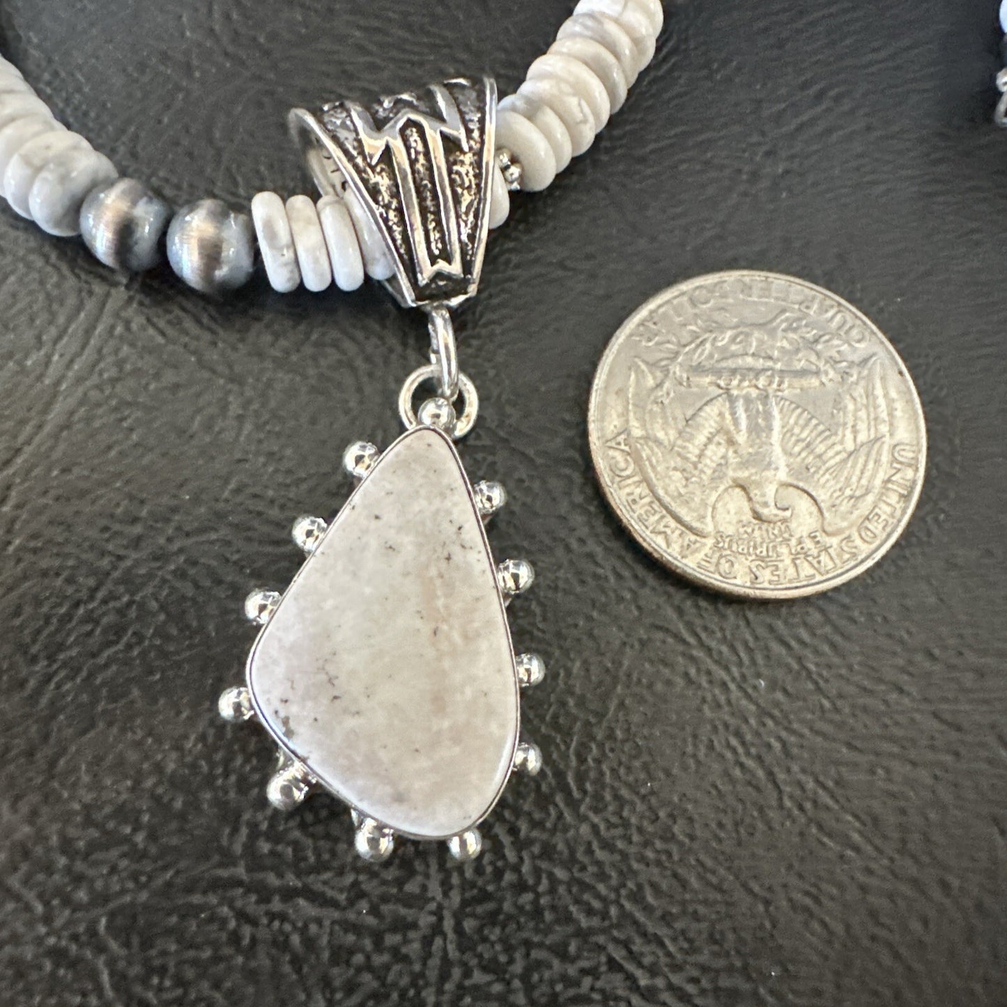 White Buffalo Turquoise Pendant Navajo Pearls Sterling Silver Necklace 22" 18258
