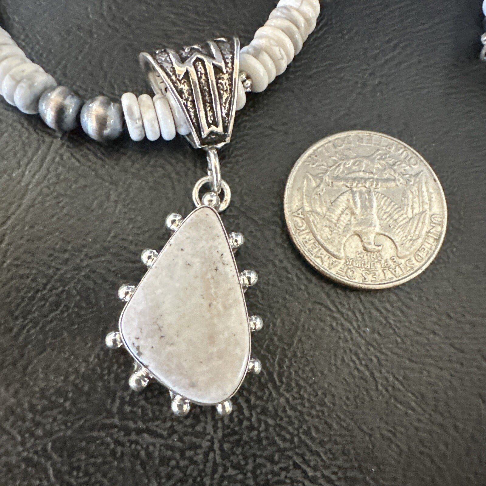 White Buffalo Turquoise Pendant Navajo Pearls Sterling Silver Necklace 22" 18258