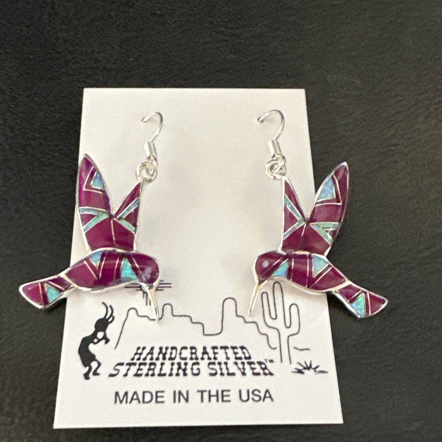 Purple Sugilite Opal Sterling Silver Hummingbird Dangle Earrings 18551