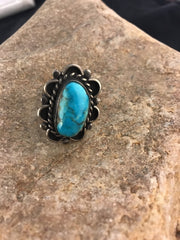 Blue Turquoise Southwestern Vintage Ring Size 8.5 | Sterling Silver | Authentic Native American Handmade