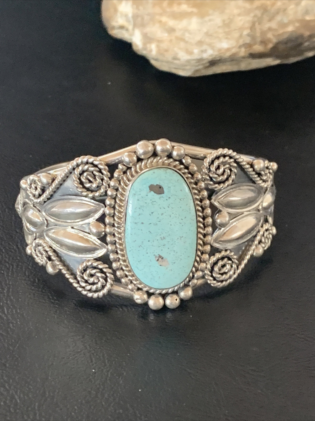 Whitewater Turquoise Sterling Silver Navajo Cuff Bracelet 2088