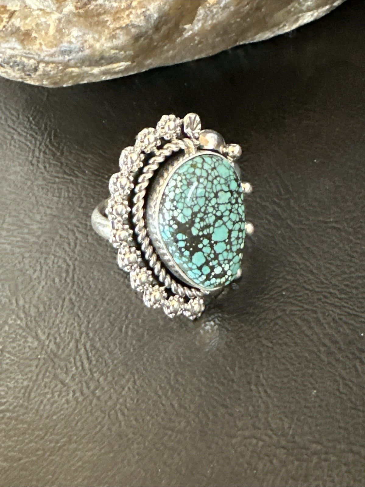 Navajo Sterling Silver Spiderweb Turquoise Ring Sz 8 19617