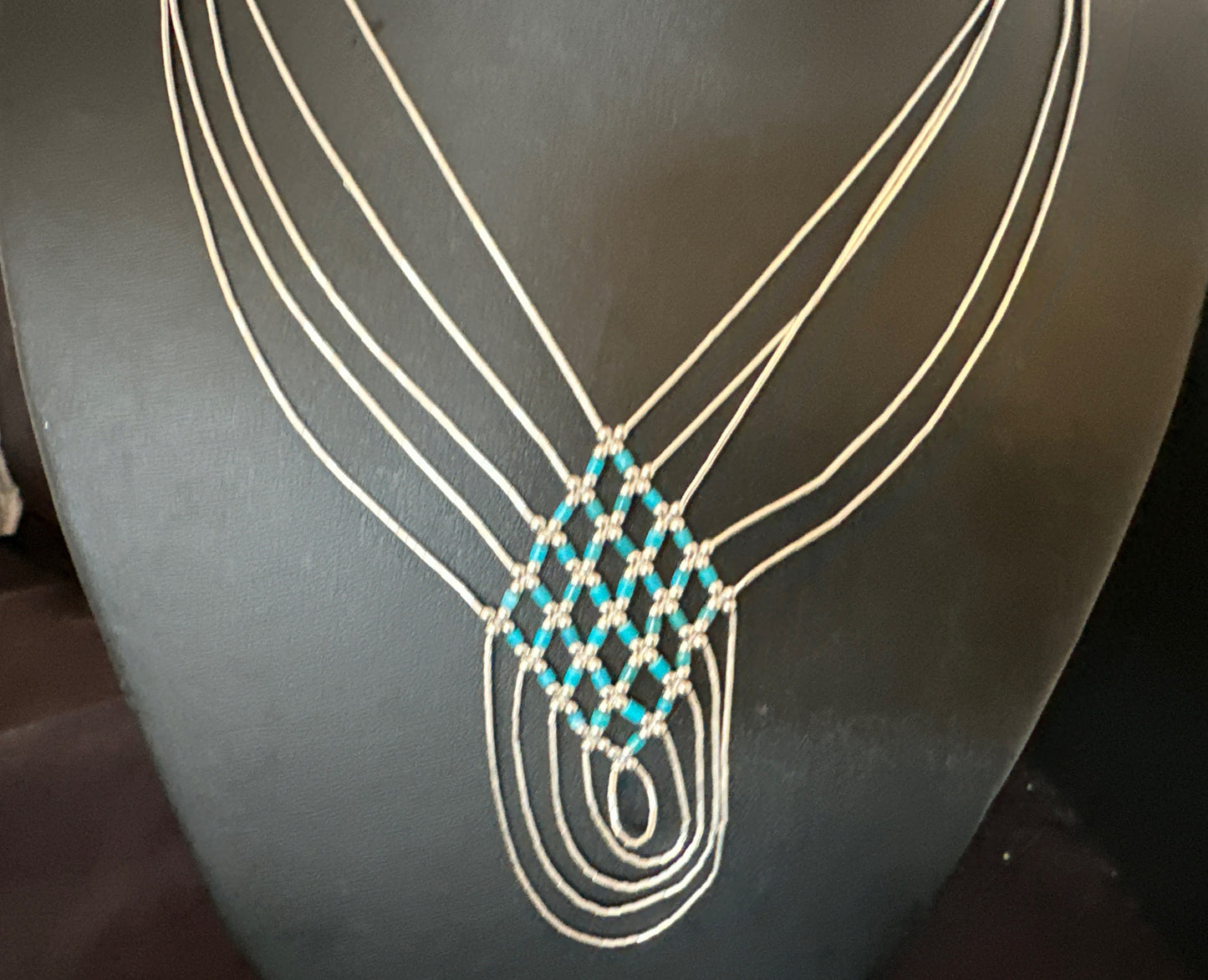 Crisscross Blue Turquoise Heishi Liquid Sterling Silver 5S Necklace 20" 15881