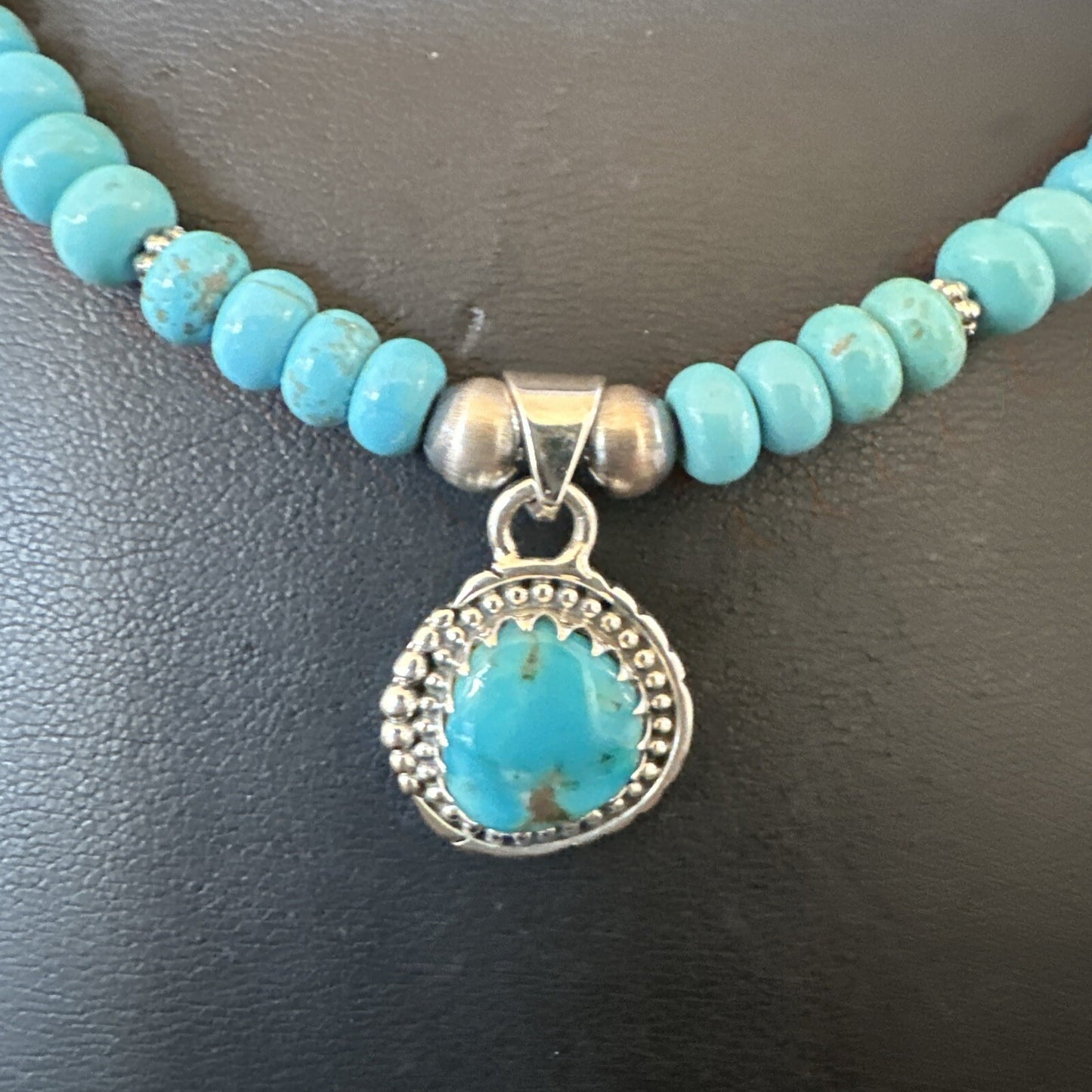 WoMens Blue Kingman Turquoise Pendant Navajo Sterling Silver Necklace 21" 17930
