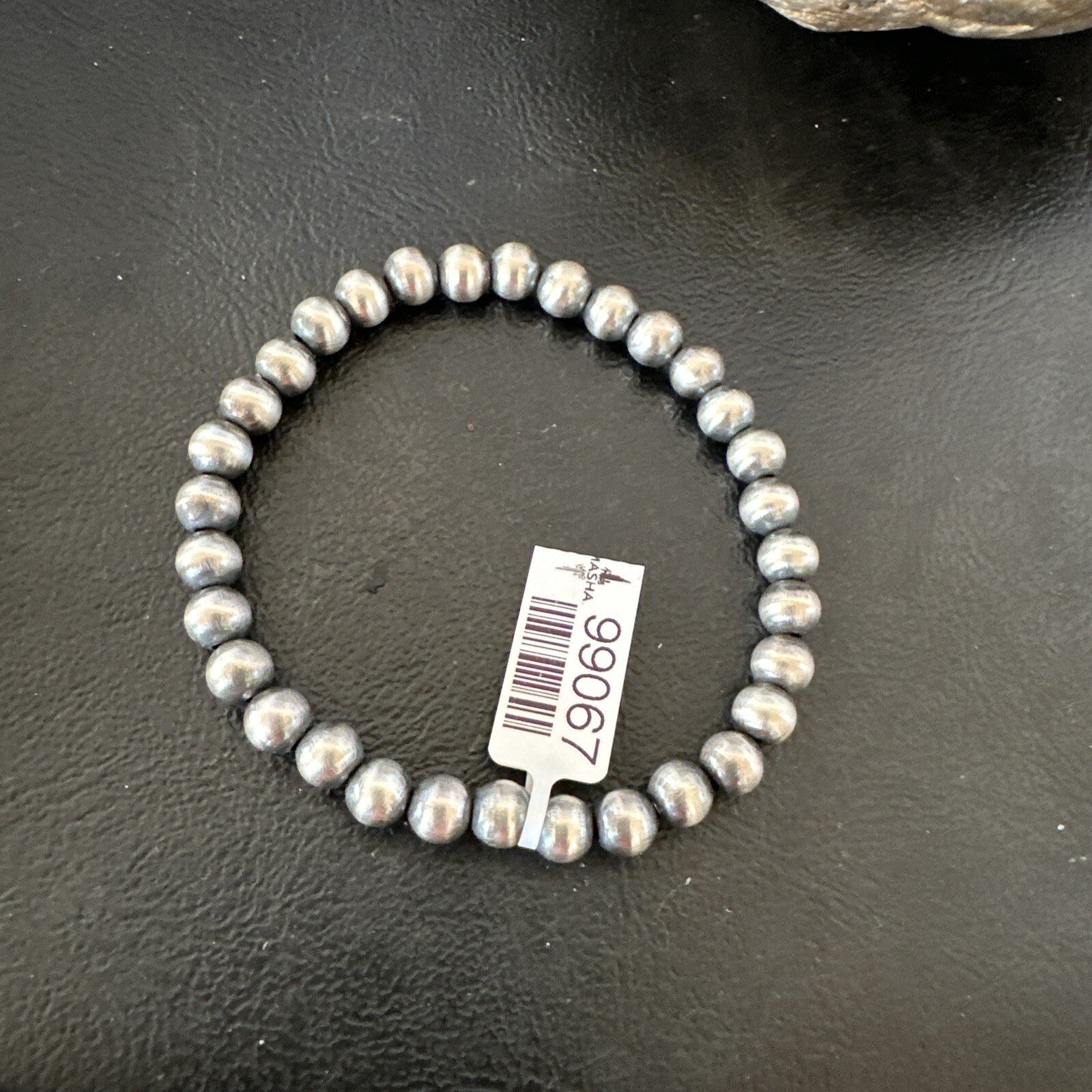 Native American 6mm Beads 7” Sterling Silver Stretch Beads Bracelet 90602