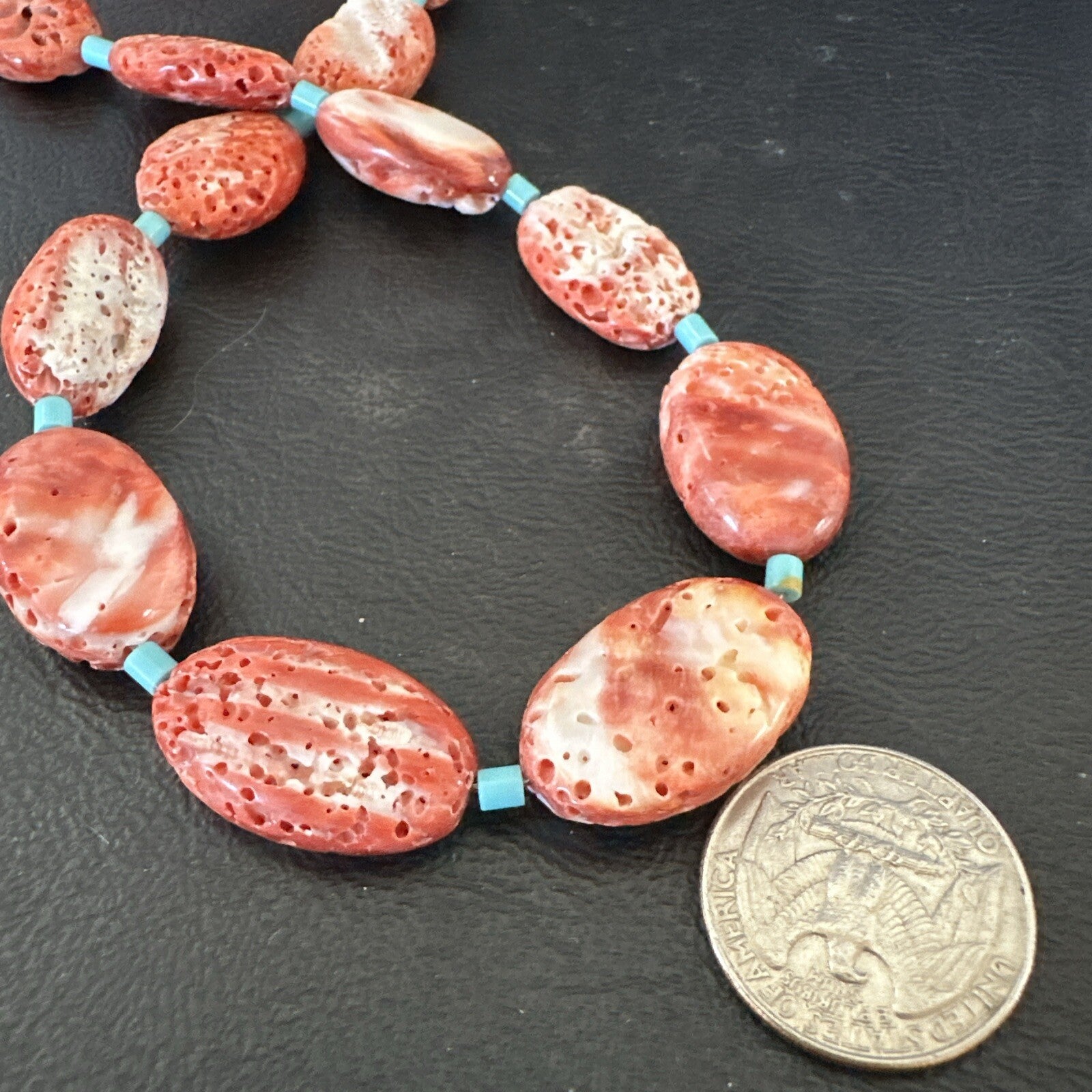 New Red Spiny Oyster Turquoise Heishi Navajo Sterling Silver Necklace 32" 17766