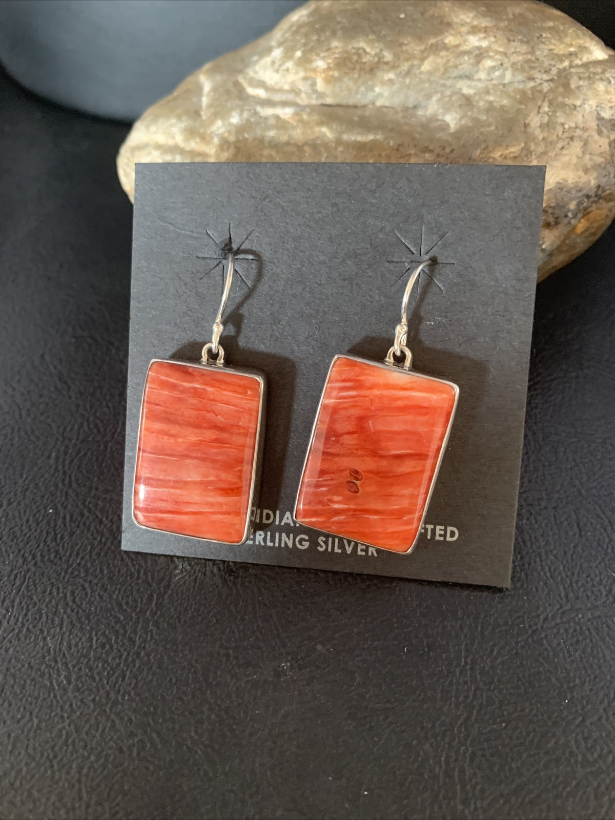Red Spiny Oyster Navajo Sterling Silver Dangle Earrings 14094
