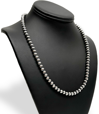 Native American 6mm Sterling Silver Navajo Pearls 22" Single Strand Necklace
