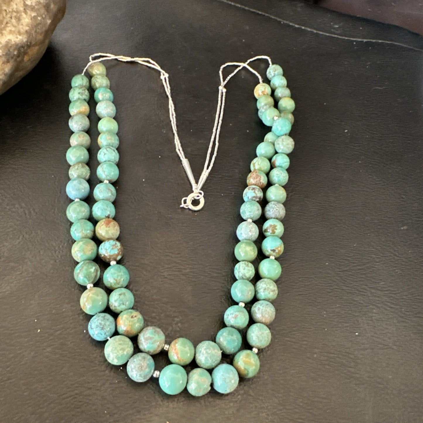 Sterling Silver Heishi Green Turquoise 2 Strands Bead Necklace 18788