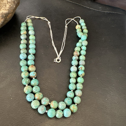 Sterling Silver Heishi Green Turquoise 2 Strands Bead Necklace 18788
