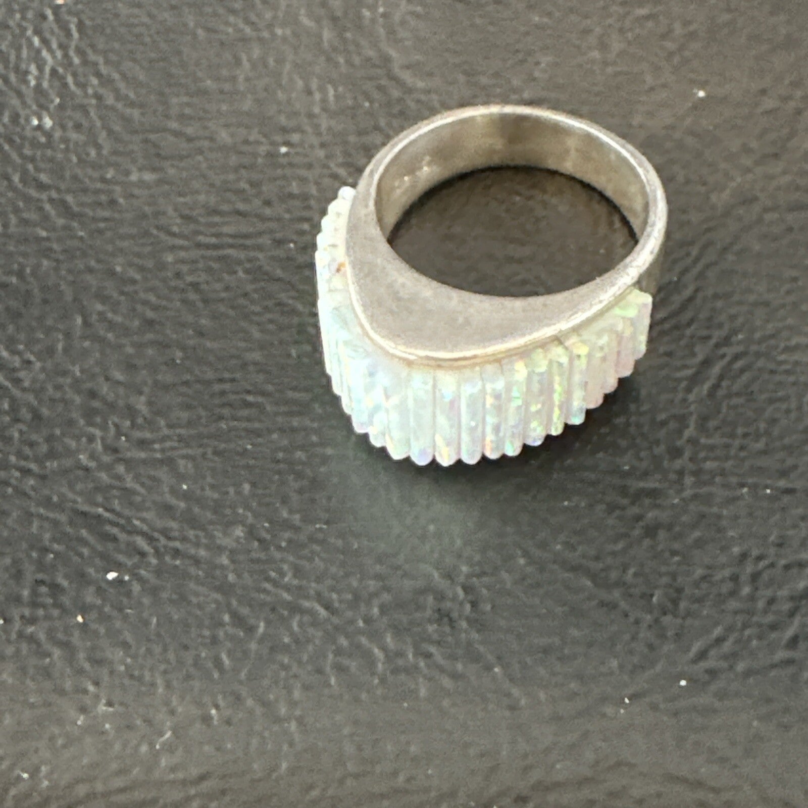 Blue Opal Navajo Sterling Silver Band Inlay Ring Size 6 18801