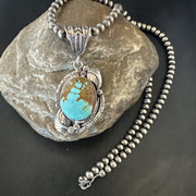 Men's Blue Turquoise#8 Pendant Navajo Necklace | Sterling Silver | Authentic Native American Handmade | 18085