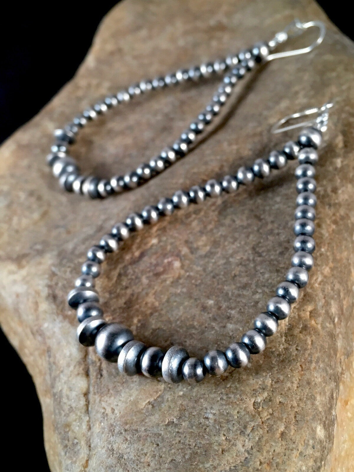 Native American Bead Sterling Silver Earrings 10091