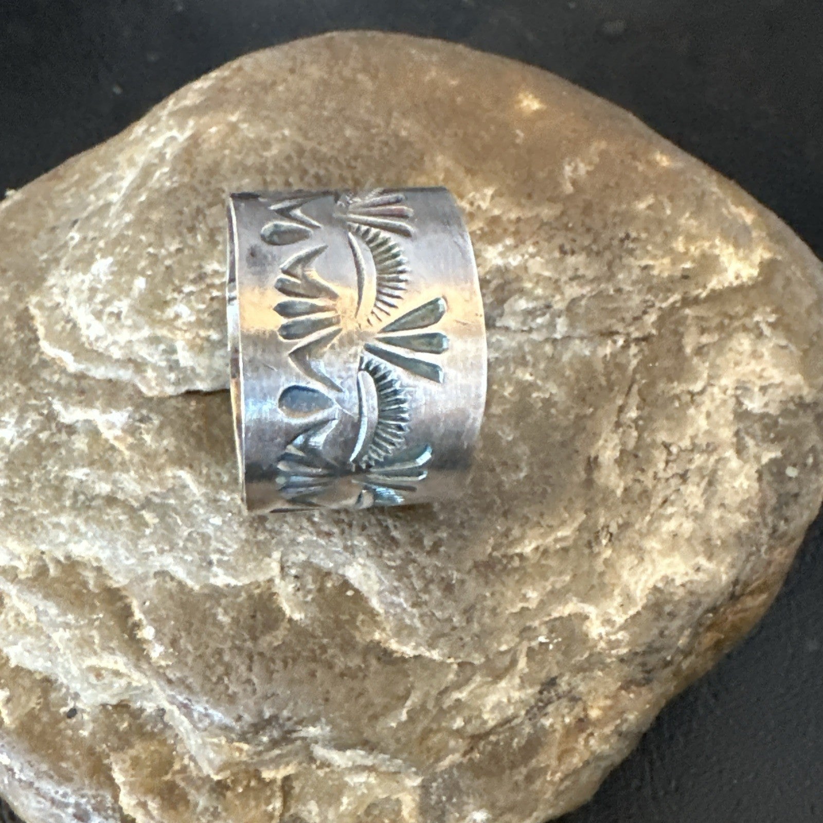 Mens Wedding Wide Band Navajo Stamped Sterling Silver Ring Size 12 19065