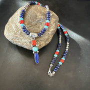 Multicolor Turquoise Spiny Navajo Cluster Pendant Necklace | Sterling Silver | Authentic Native American Handmade | 19647