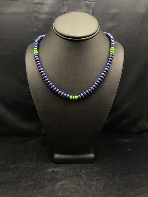 Lapis Turquoise Beads Navajo Necklace | Sterling Silver | Authentic Native American Handmade | 03269
