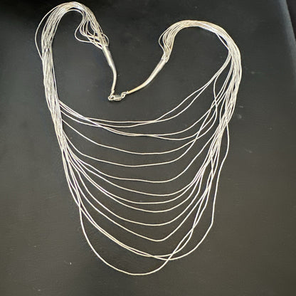 Graduated Bib Heishi Liquid All Sterling Silver 15S Necklace 24" 17242