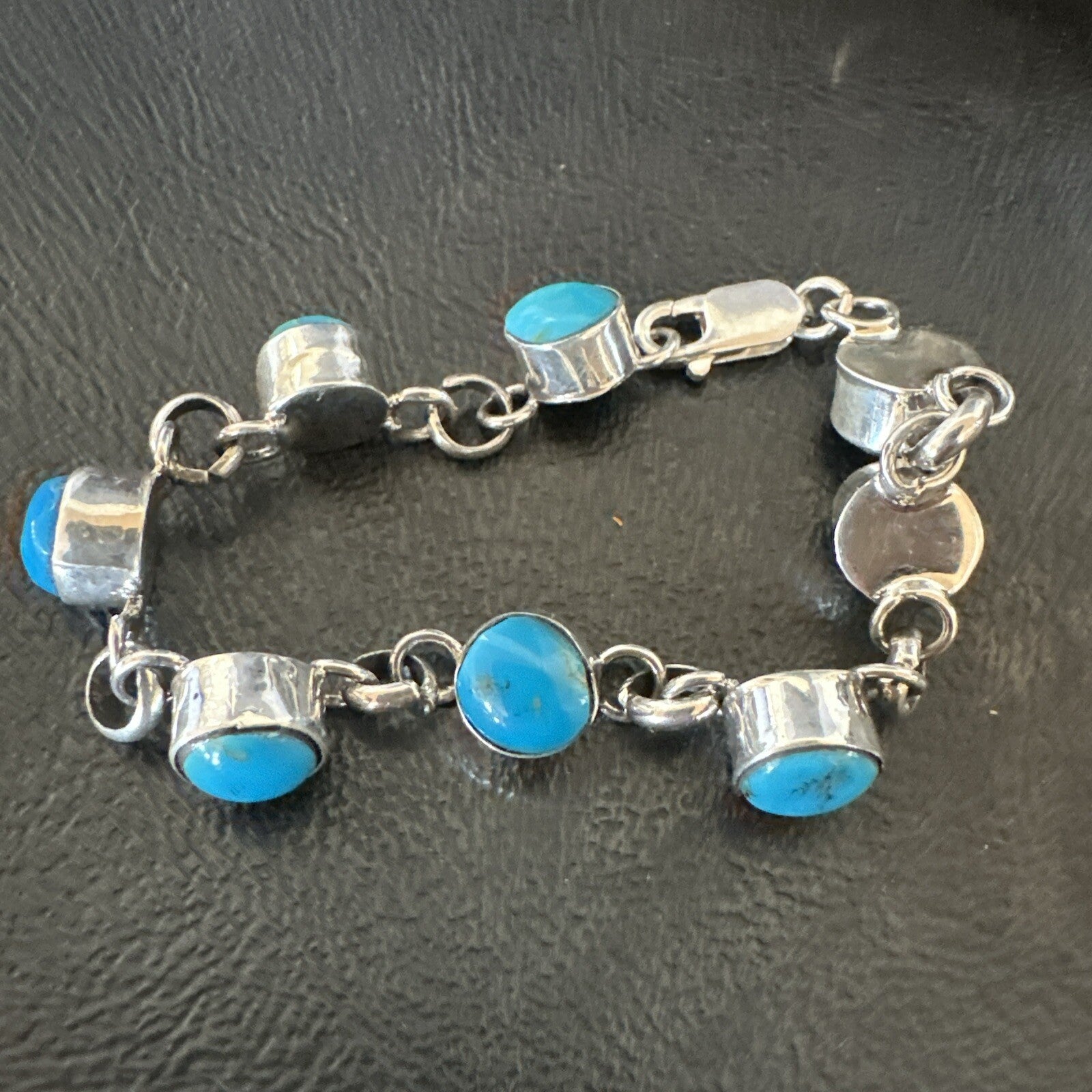Childrens Blue Kingman Turquoise Navajo Sterling Silver Link Bracelet 6.5" 18300