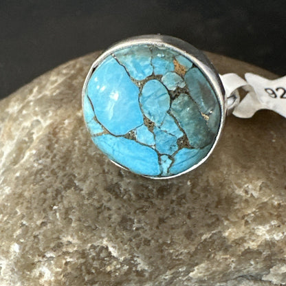 Blue Turquoise#8 Southwestern Sterling Silver Ring Size 7 19740