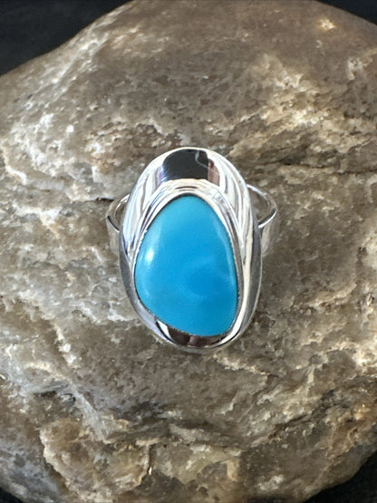 WoMens Sterling Silver Blue Kingman Turquoise Ring Size 7.5 17683