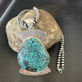 Women's Blue Spiderweb Turquoise Pendant Navajo Necklace | Sterling Silver | Authentic Native American Handmade | 19299
