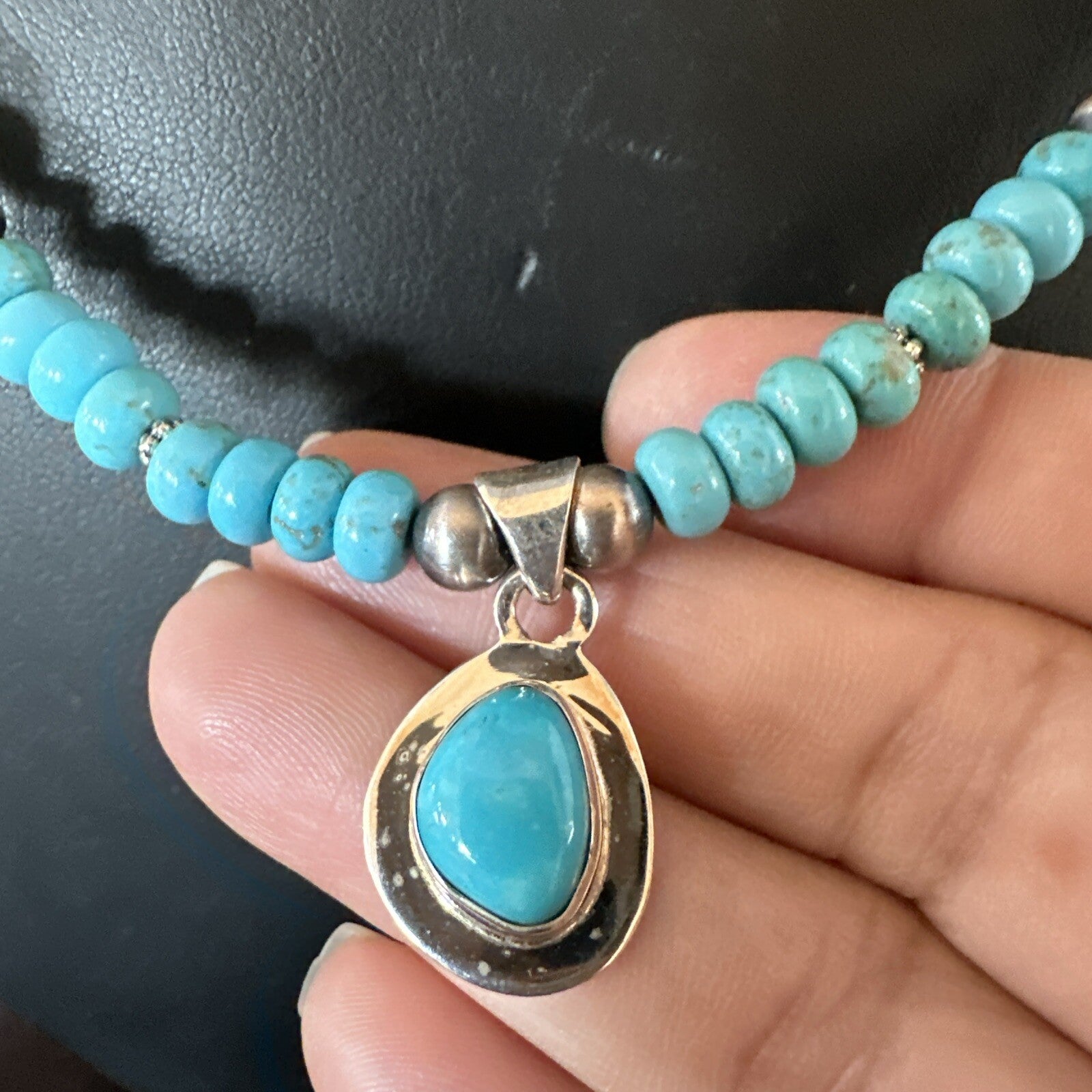WoMens Blue Kingman Turquoise Pendant Navajo Sterling Silver Necklace 21" 18150