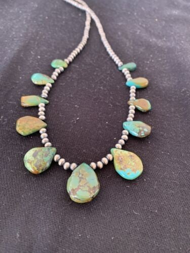 Navajo Pearls Necklace Sterling Silver & Royston Turquoise 483