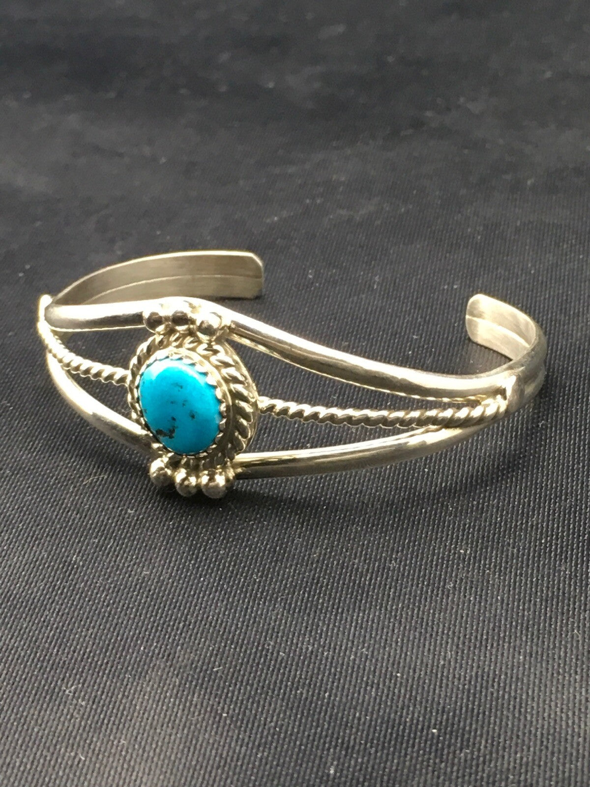 Native Blue Turquoise Navajo Sterling Silver Children's Bracelet 04375