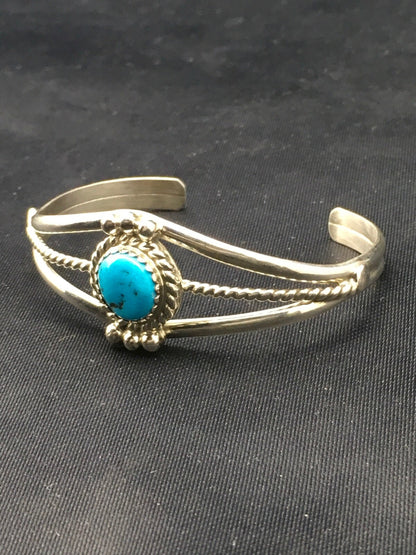 Native Blue Turquoise Navajo Sterling Silver Children's Bracelet 04375