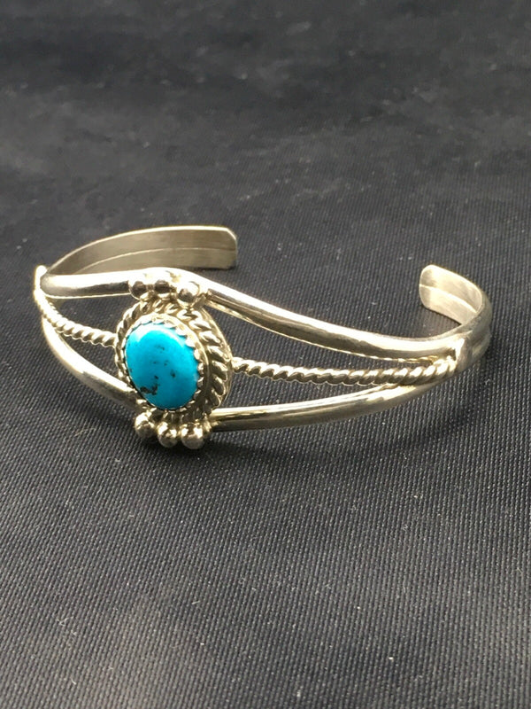 Blue Turquoise Navajo Children's Bracelet | Sterling Silver | Authentic Native American Handmade | 04375