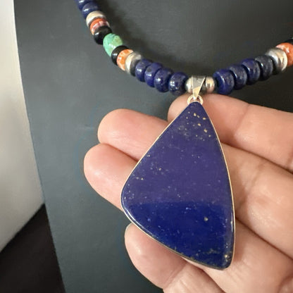 Lapis Turquoise Spiny Necklace Southwestern Sterling Silver Pendant 22” 19469