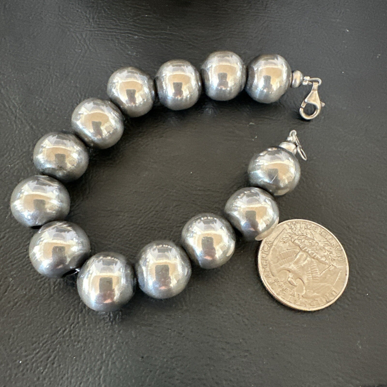 14mm Round Beads 7” Sterling Silver Beads Bracelet 91407
