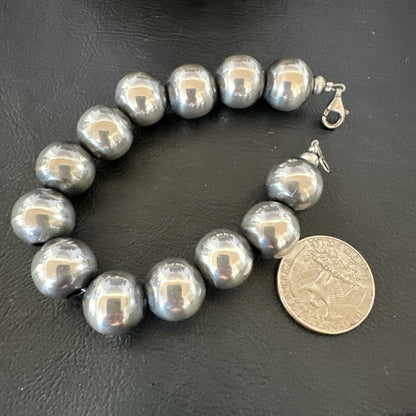 14mm Round Beads 7” Sterling Silver Beads Bracelet 91407