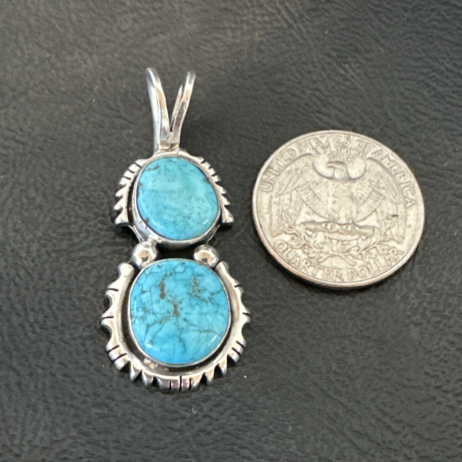 Blue Turquoise 2 Stone Navajo Sterling Silver Cluster Pendant Only 18350