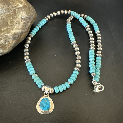 WoMens Blue Kingman Turquoise Pendant Navajo Sterling Silver Necklace 21" 17978