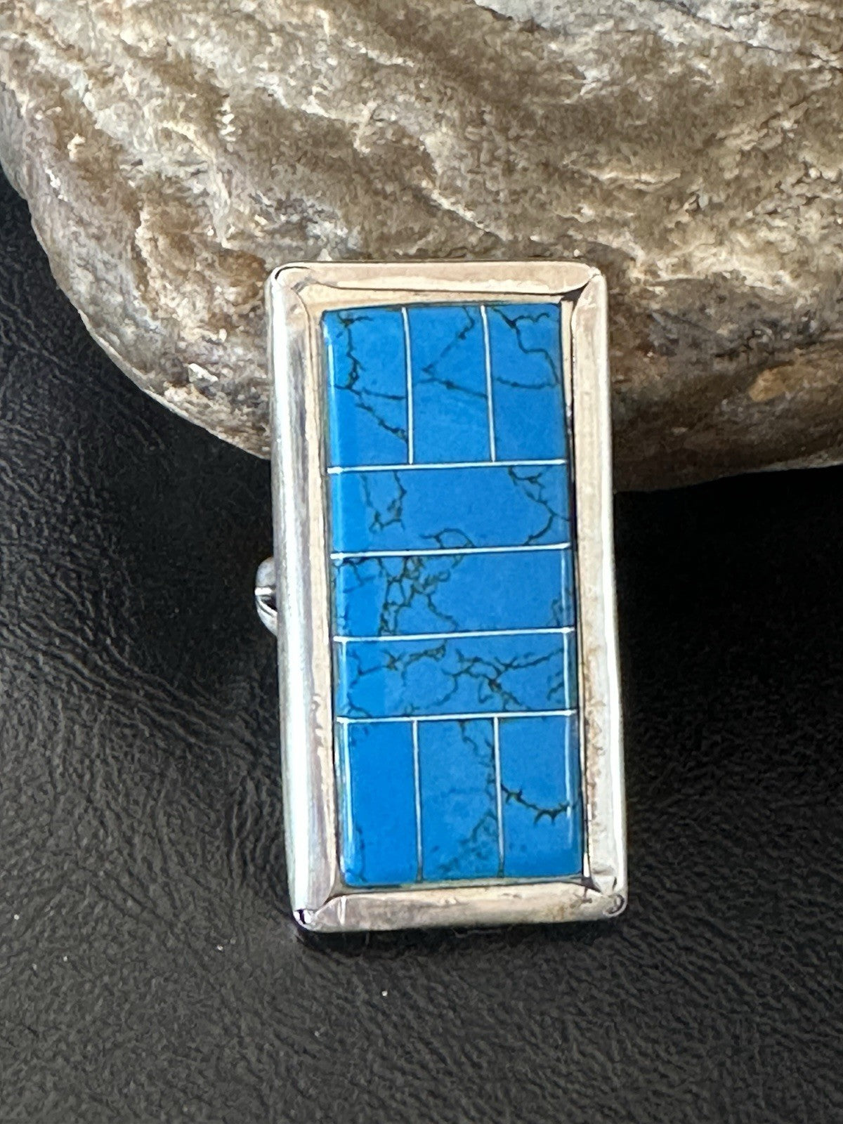 Harold Joe Mens Native American Navajo Blue Turquoise Inlay Ring Sz 11 19395