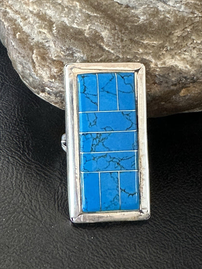 Harold Joe Mens Native American Navajo Blue Turquoise Inlay Ring Sz 11 19395