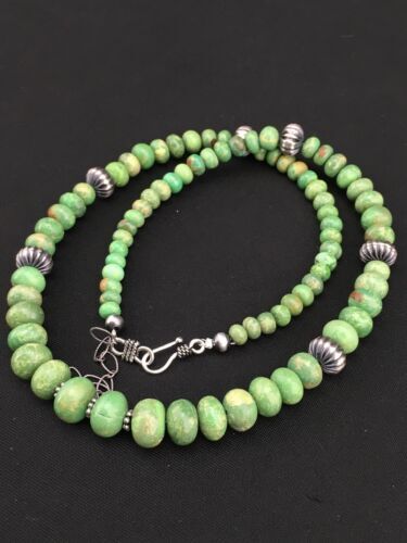 Authentic Navajo Green Kingman Turquoise Sterling Silver Necklace 20” 1290