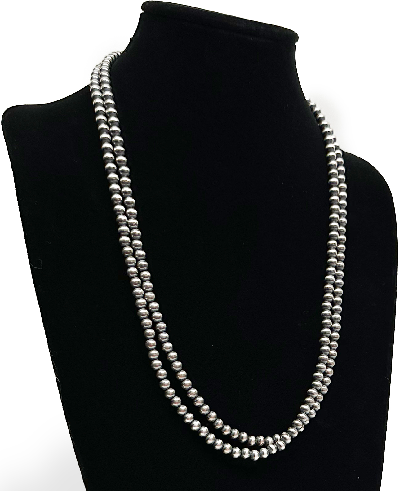 Native American 7mm Sterling Silver Navajo Pearls 48" Single Strand Necklace