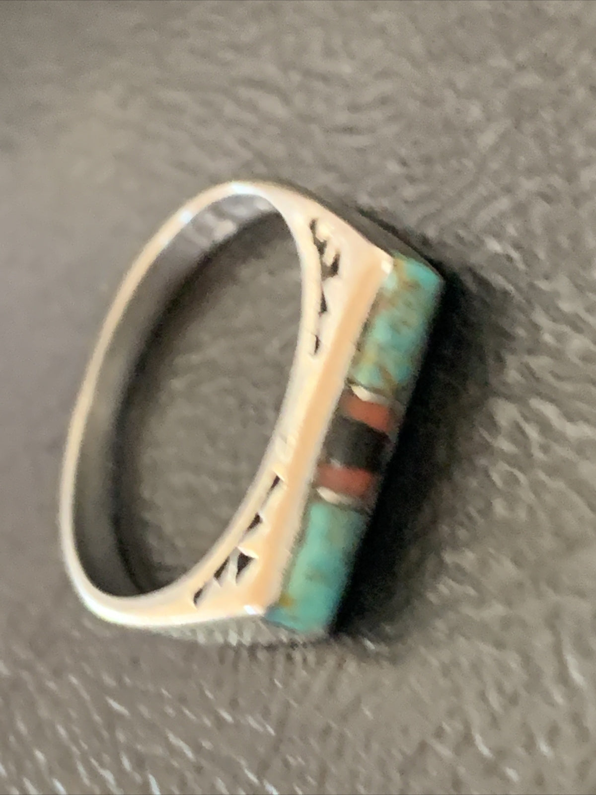 Turquoise & Onyx Navajo Sterling Silver Inlay Ring Size 6 11152
