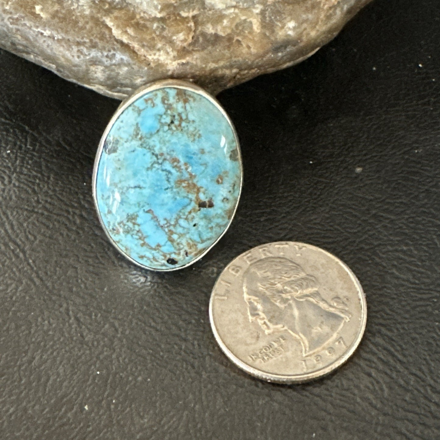 Blue Turquoise#8 Southwestern Sterling Silver Ring Size 7 19731