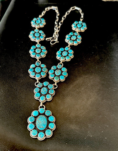 Cluster Lariat Blue Kingman Turquoise Necklace Pendant Navajo 30” 18795